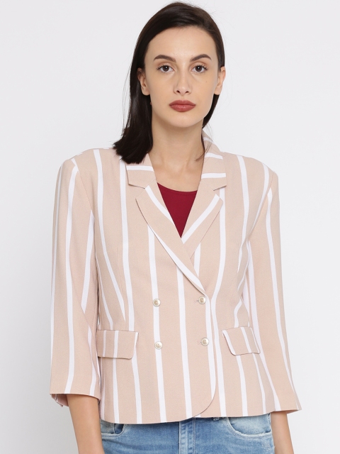 

ONLY Beige & White Striped Double-Breasted Blazer