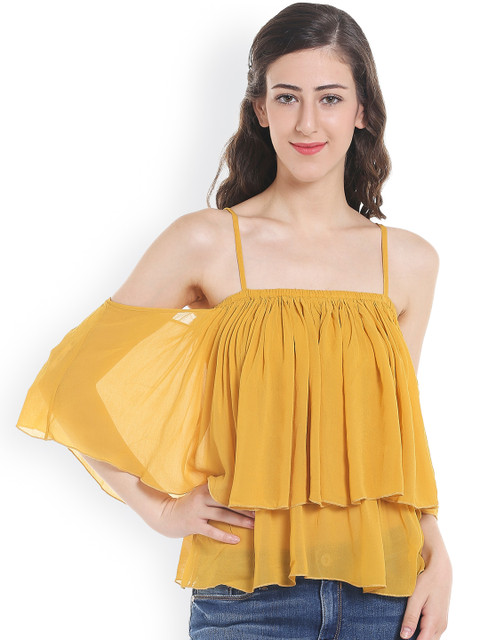 

ONLY Women Mustard Yellow Solid Tiered Top