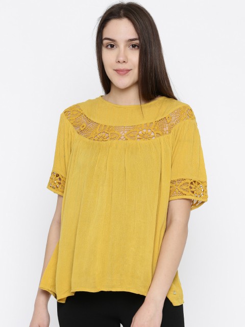 

ONLY Women Mustard Self Design Top