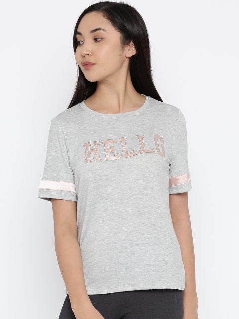 

ONLY Women Grey Melange Typography Applique T-shirt