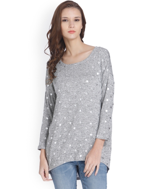 

ONLY Women Grey Printed Longline Top