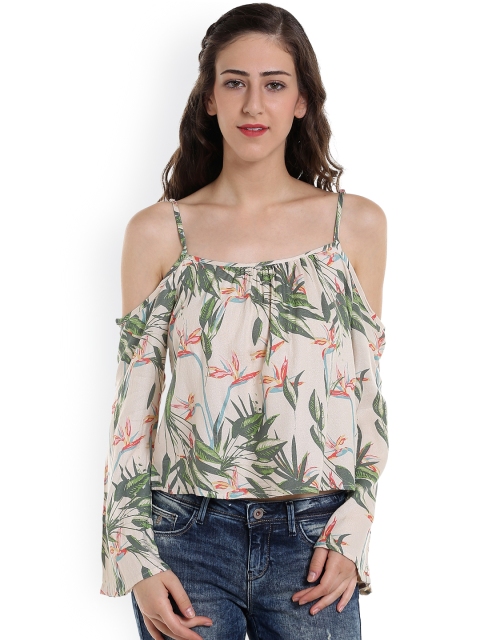 

ONLY Women Off-White Printed Cold-Shoulder Top