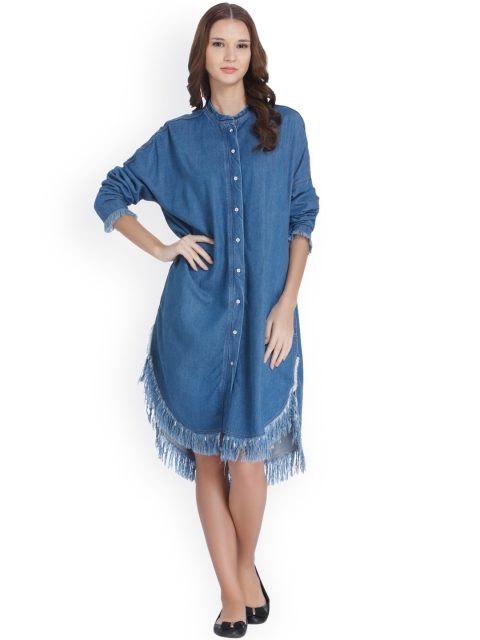 

ONLY Women Blue Solid Shirt Dress