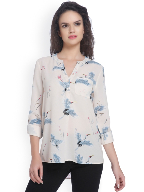 

ONLY Women Peach-Coloured Printed Shirt Style Top