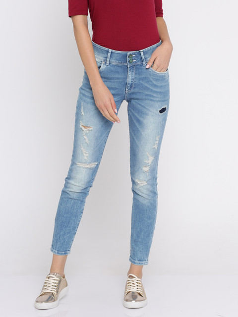 

ONLY Women Blue Skinny Fit High-Rise Slash Knee Stretchable Jeans