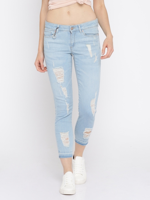 

ONLY Women Blue Skinny Fit Mid-Rise Highly Distressed Stretchable Jeans