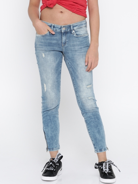 

ONLY Women Blue Skinny Fit Low-Rise Low Distress Stretchable Jeans