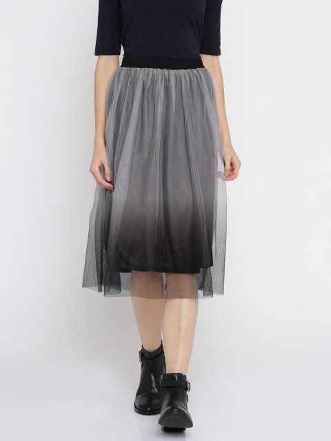 

ONLY Grey & Black Ombre-Dyed Net A-Line Skirt