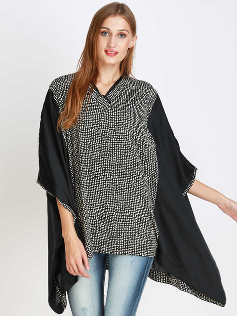 

angloindu Women Black & White Print Kaftan Top