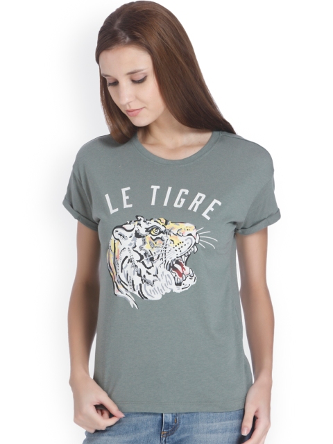

ONLY Women Green Printed Round Neck T-shirt