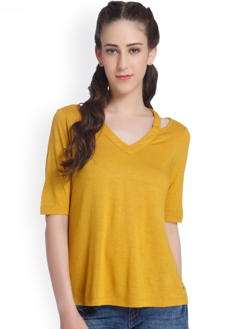 

ONLY Women Mustard Yellow Solid Top