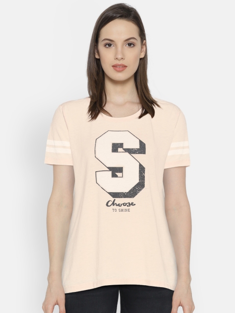 

ONLY Women Peach-Coloured Printed T-shirt