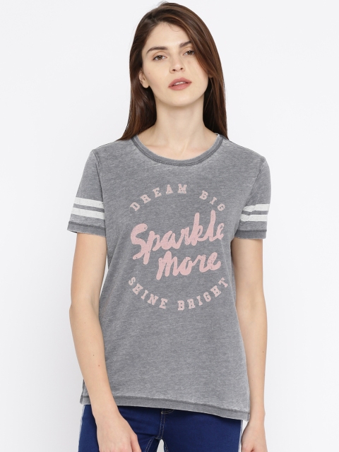 

ONLY Women Grey Printed Round Neck T-shirt