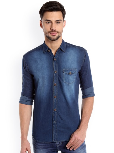 

High Star Men Blue Comfort Slim Fit Solid Casual Shirt