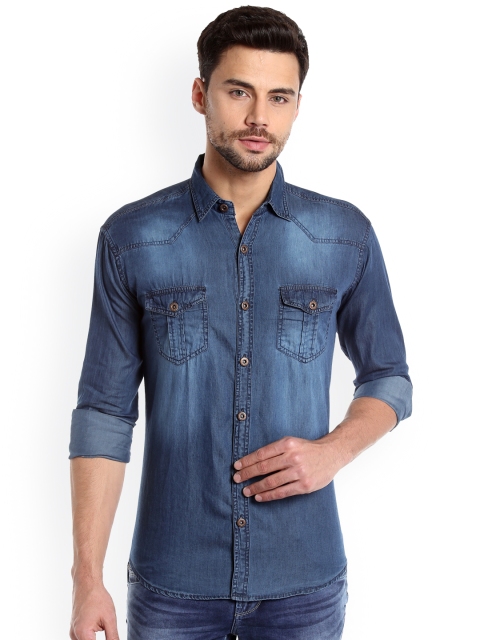 

High Star Men Blue Comfort Slim Fit Solid Casual Shirt