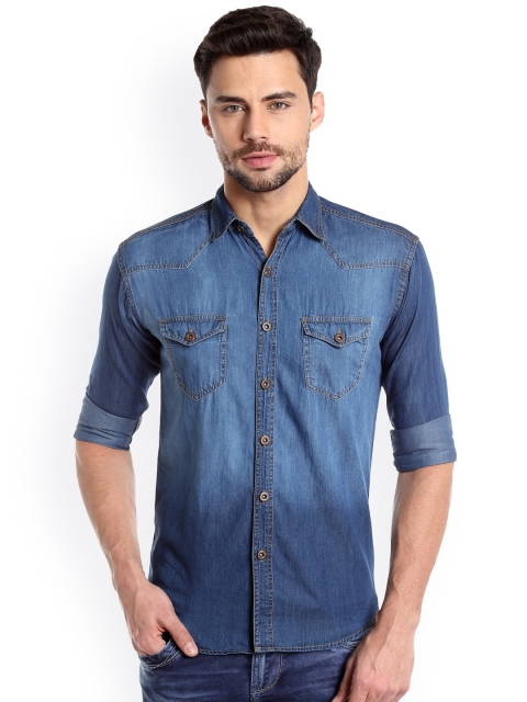 

High Star Men Blue Comfort Slim Fit Solid Casual Shirt