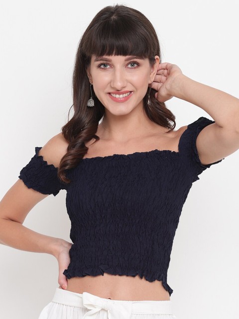 

Aawari Navy Blue Off-Shoulder Bardot Crop Top