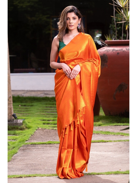 

KARAGIRI Orange Woven Design Zari Kanjeevaram Saree
