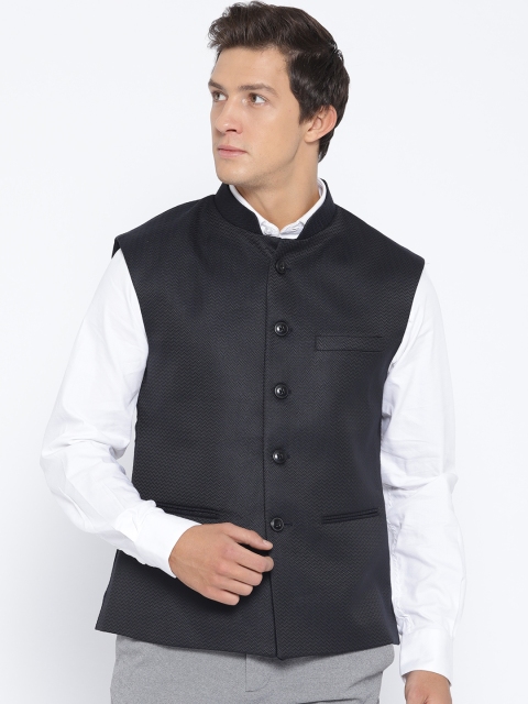 

Raymond Men Black Textured Nehru Jacket