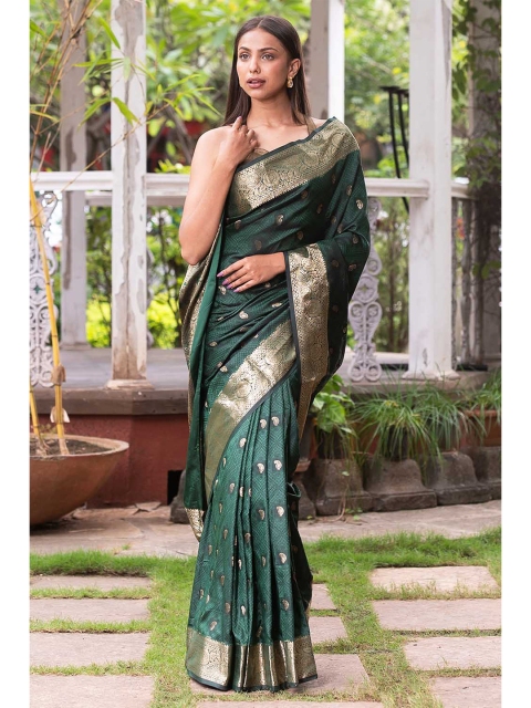 

KARAGIRI Green & Gold-Toned Woven Design Zari Saree