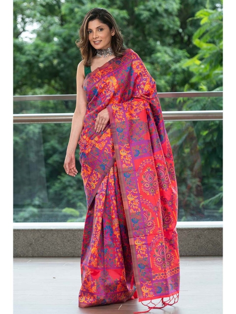 

KARAGIRI Pink & Purple Kalamkari Silk Blend Saree