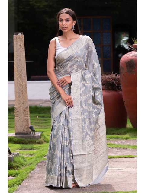 

KARAGIRI Grey & Off White Woven Design Zari Saree
