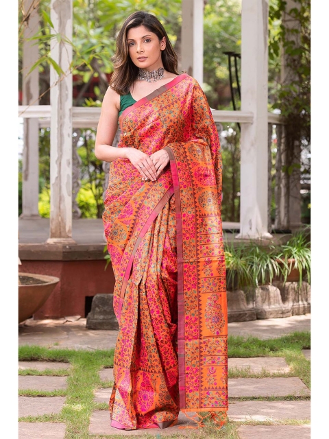 

KARAGIRI Pink & Orange Kalamkari Printed Saree