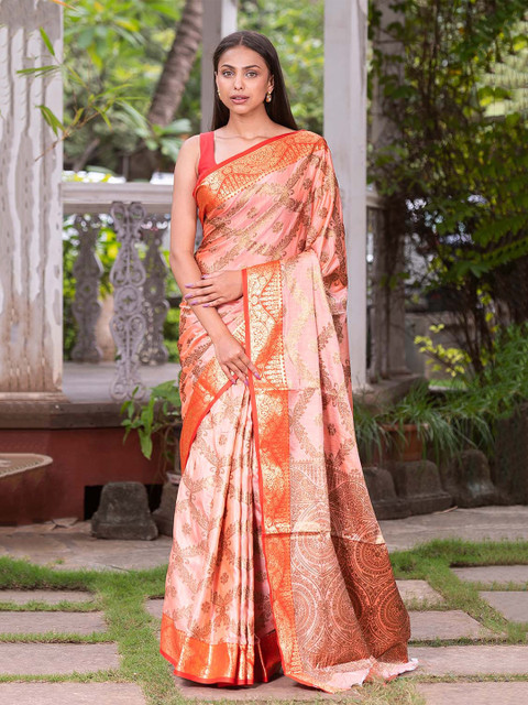 

KARAGIRI Pink & Gold-Toned Woven Design Zari Saree