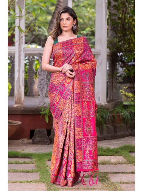 

KARAGIRI Pink & Yellow Kalamkari Saree