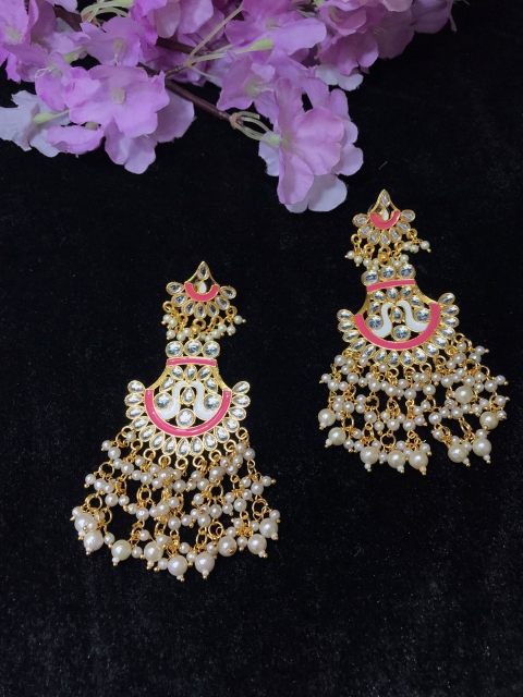 

MORKANTH JEWELLERY Women Pink & Gold-Toned Contemporary Chandbalis Earrings