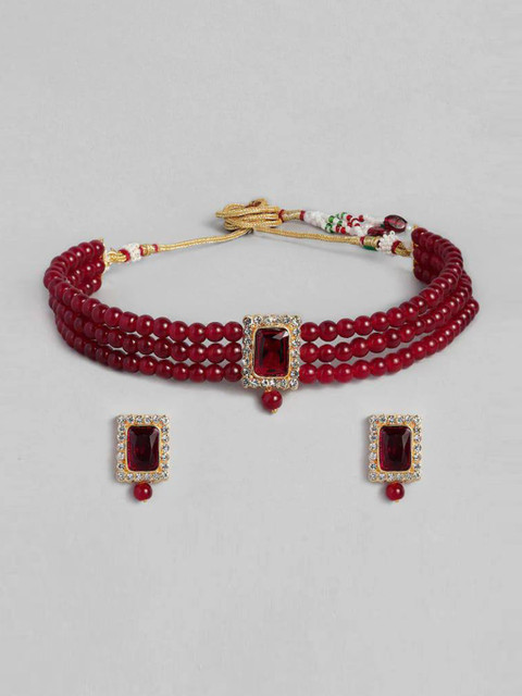 

LAFORWORD Gold-Plated Gold-Colored Beaded Jewellery Set