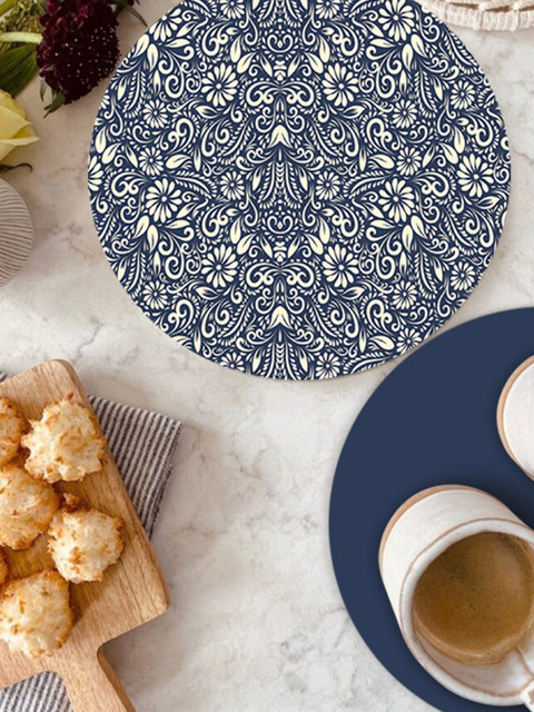 

smart serve Set Of 2 Navy Blue & Beige Printed Table Placemats