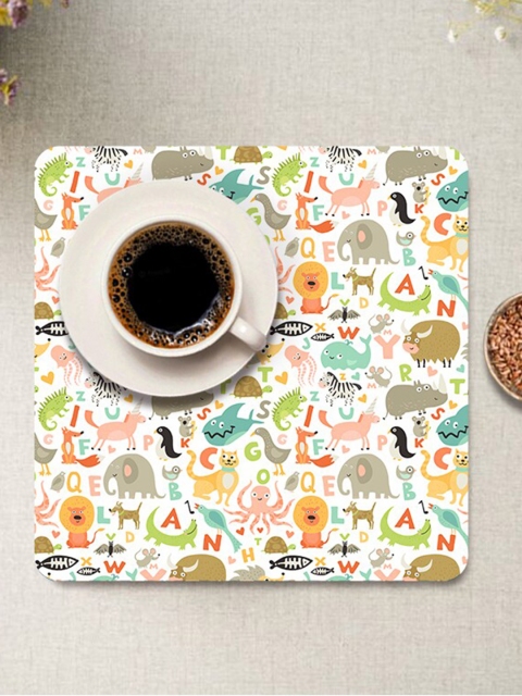 

smart serve Set of 4 White Printed Trivet Placemats