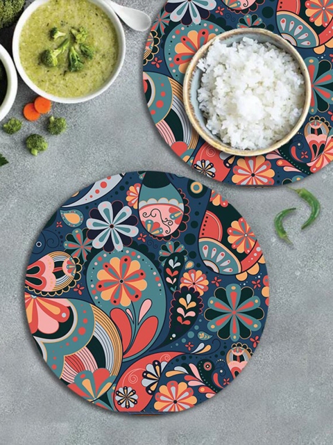 

smart serve Set Of 6 Red & Blue Printed Round Trivet Placemats