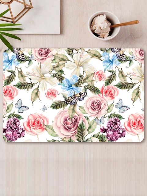 

smart serve Set Of 4 White & Pink Printed Wooden Table Placemats