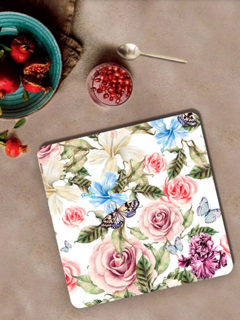 

smart serve Set Of 2 Cream-Colored & Pink Printed Table Placemats