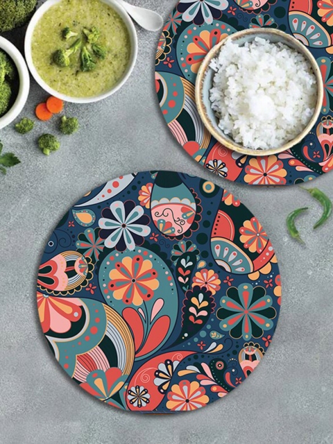

smart serve Set Of 4 Blue Printed Trivet Table Placemats