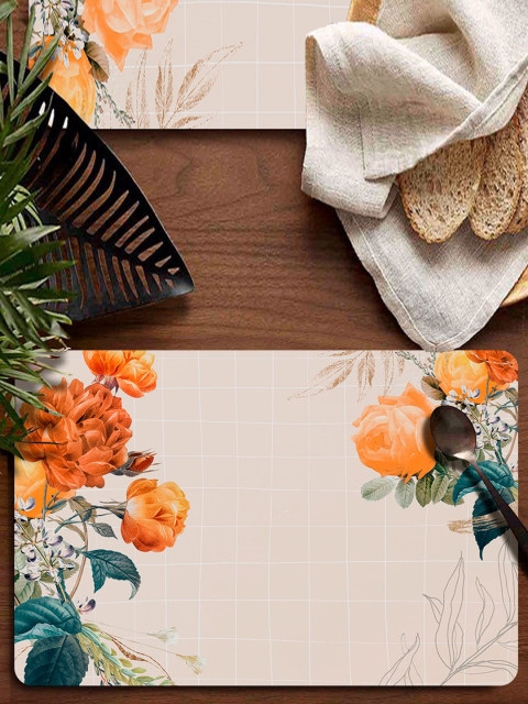 

smart serve Set Of 2 Pink & Orange Printed Rectangular Wooden Table Placemats