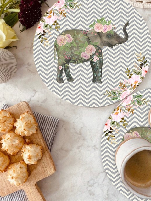 

smart serve Set Of 6 White & Grey Printed Table Placemats