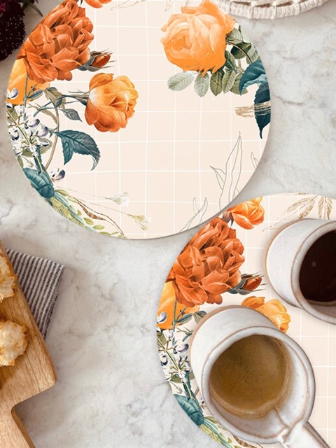 

smart serve Set Of 2 Pink Printed Trivet Table Placemats