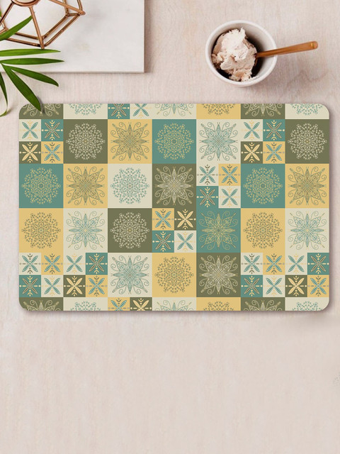 

smart serve Set Of 2 Blue & White Printed Rectangular Wooden Table Placemats, Green
