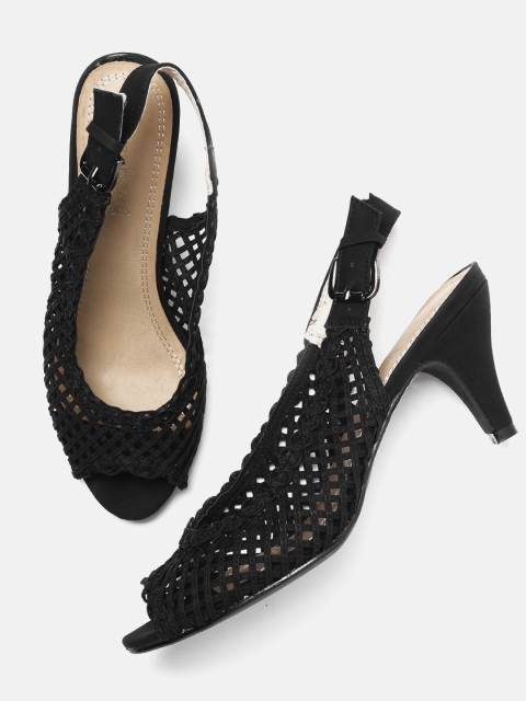 

DressBerry Women Black Woven Design Peep Toes