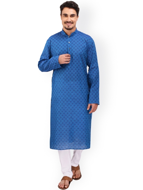 

RAJUBHAI HARGOVINDAS Men Blue Woven Design Straight Kurta