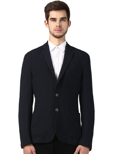

Park Avenue Navy Single-Breasted Slim Fit Formal Blazer, Navy blue