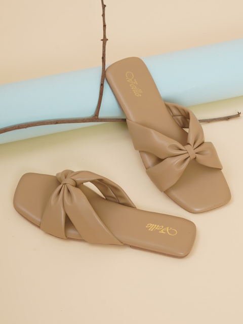 

VEILLE Women Beige Open Toe Flats with Bows