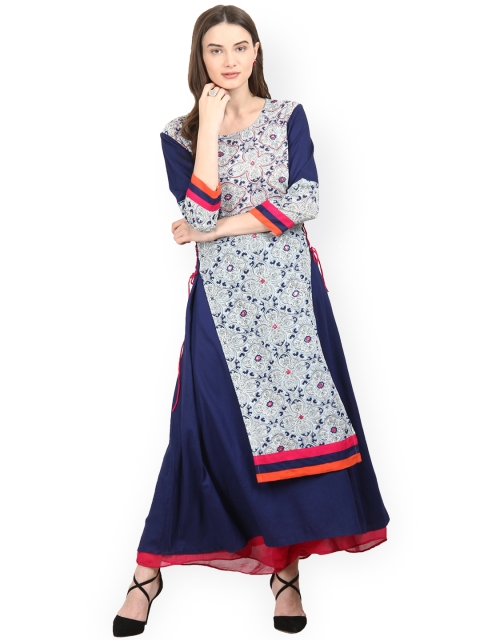 

La Firangi Women Off-White & Navy Blue Printed Anarkali Kurta