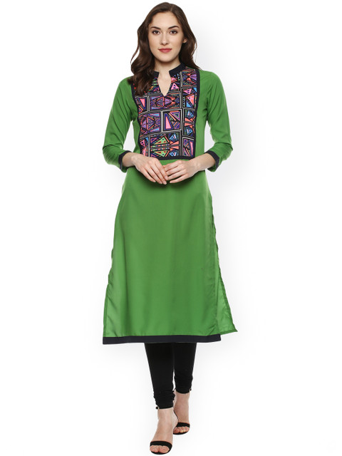 

La Firangi Women Green Yoke Design Straight Kurta