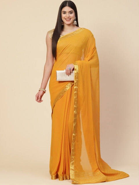 

Meena Bazaar Mustard & Gold-Toned Zari Saree