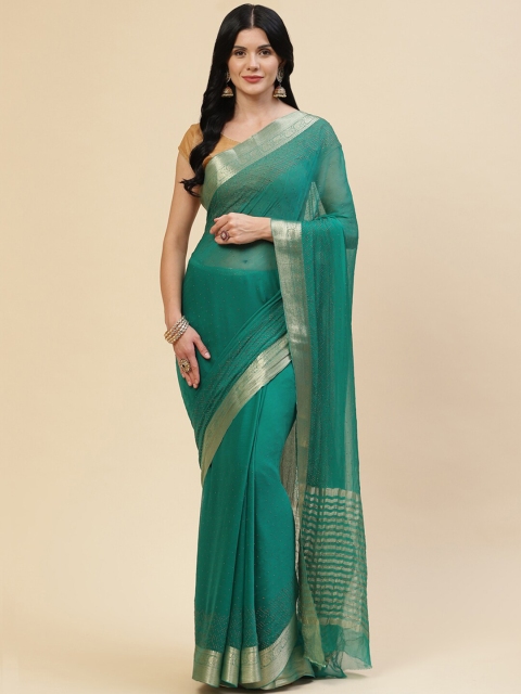 

Meena Bazaar Blue & Gold-Toned Embellished Pure Georgette Saree