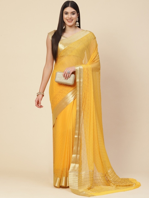 

Meena Bazaar Mustard & Gold-Toned Embellished Pure Georgette Saree